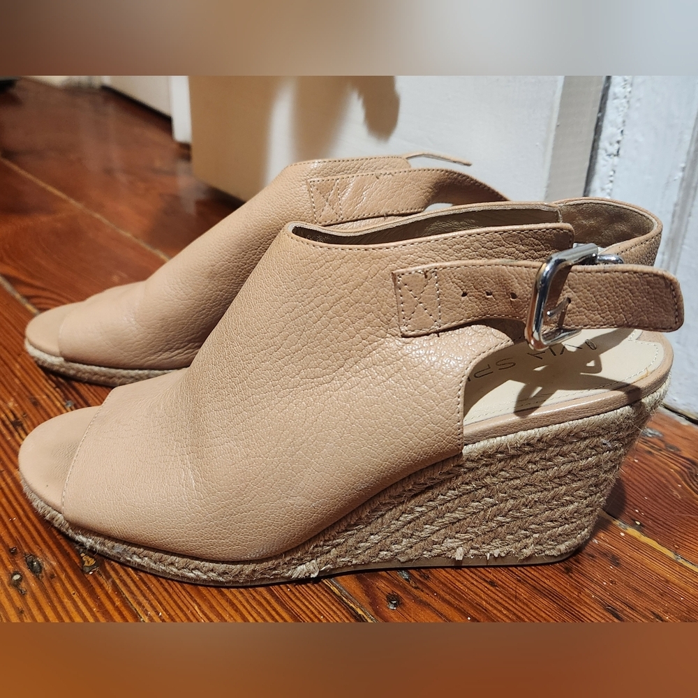 Via Spiga Women's Leather Nude Espadril Wedge Sandals Size 8